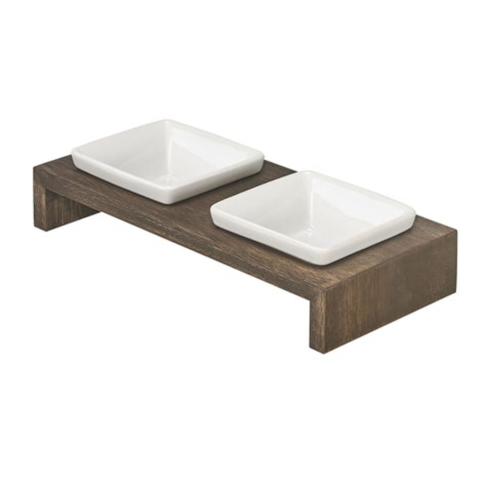 Artisan Double Feeder Walnut Dog Bowl